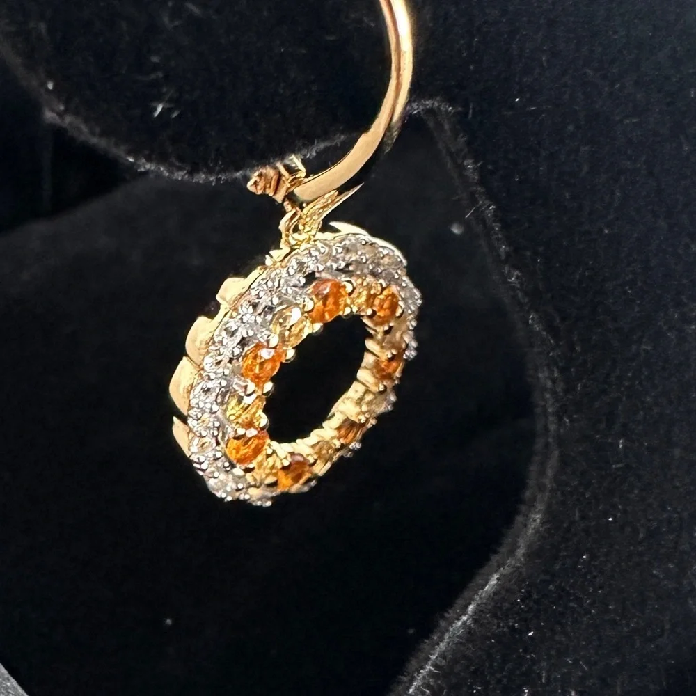Citrine & White Topaz Circle Drop Earrings in 18K Gold plating over silver - Picture 5 of 8